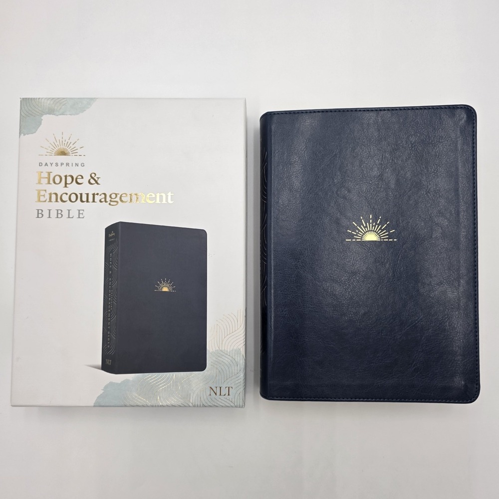 NLT Hope & Encouragement Bible Navy Blue Soft Leather Like Cover Gold Foil -NEW